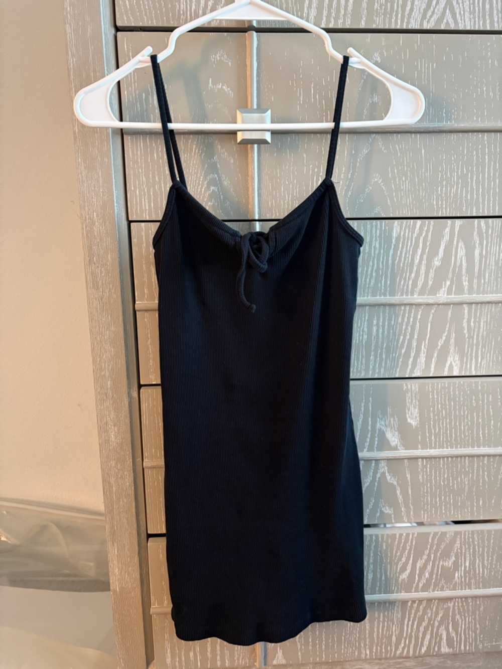 Garage Black Ribbed Mini Dress with Tie Front